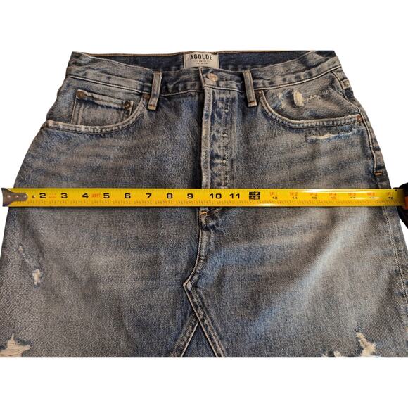 AGOLDE jeans LA Quinn high rise frayed distressed denim mini skirt 27 - Picture 4 of 9